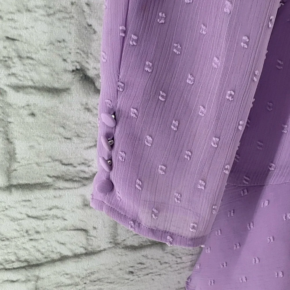 For Love And Lemons Tarta Long Sleeve Mini‎ Dress Swiss Dots Purple Medium